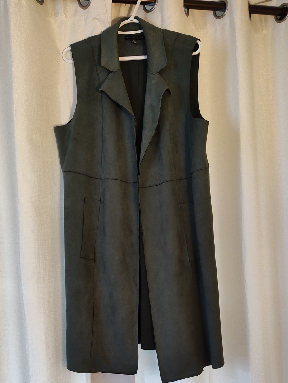 Joan Vass Sleeveless Longline Faux Suede Vest in Forest Green